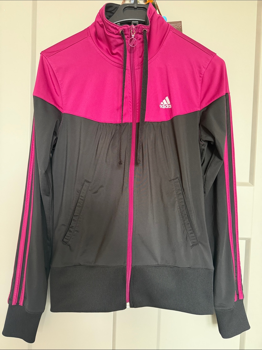 adidas originals Black and Magenta Full-Zip Athletic Jacket